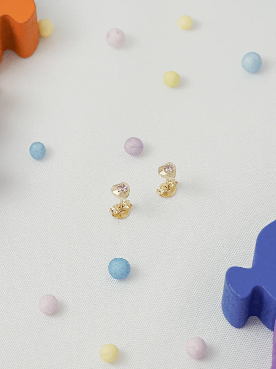 Arete Corazón Mini Circonia Rosado