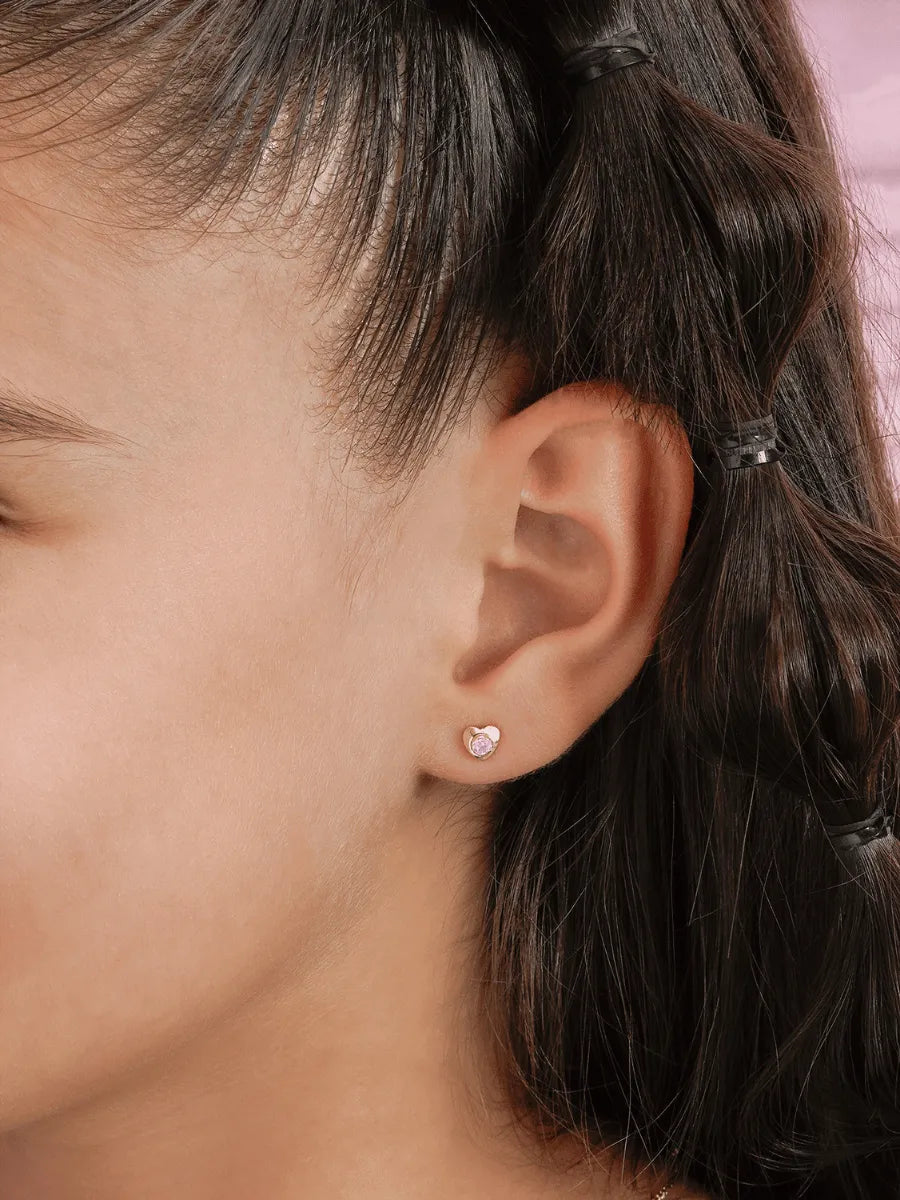 Arete Corazón Mini Circonia Rosado