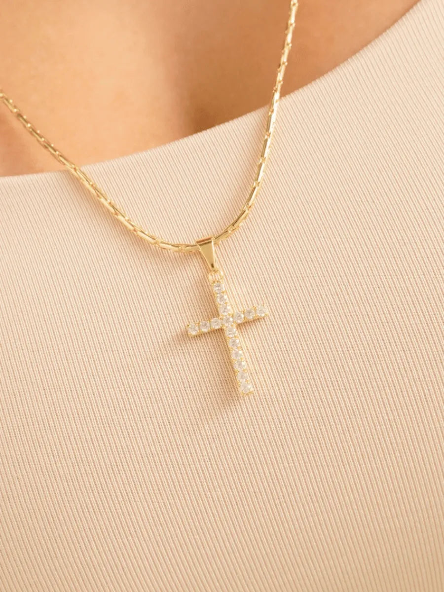 Dije Cruz Circonias Mediana Cristal y Negra