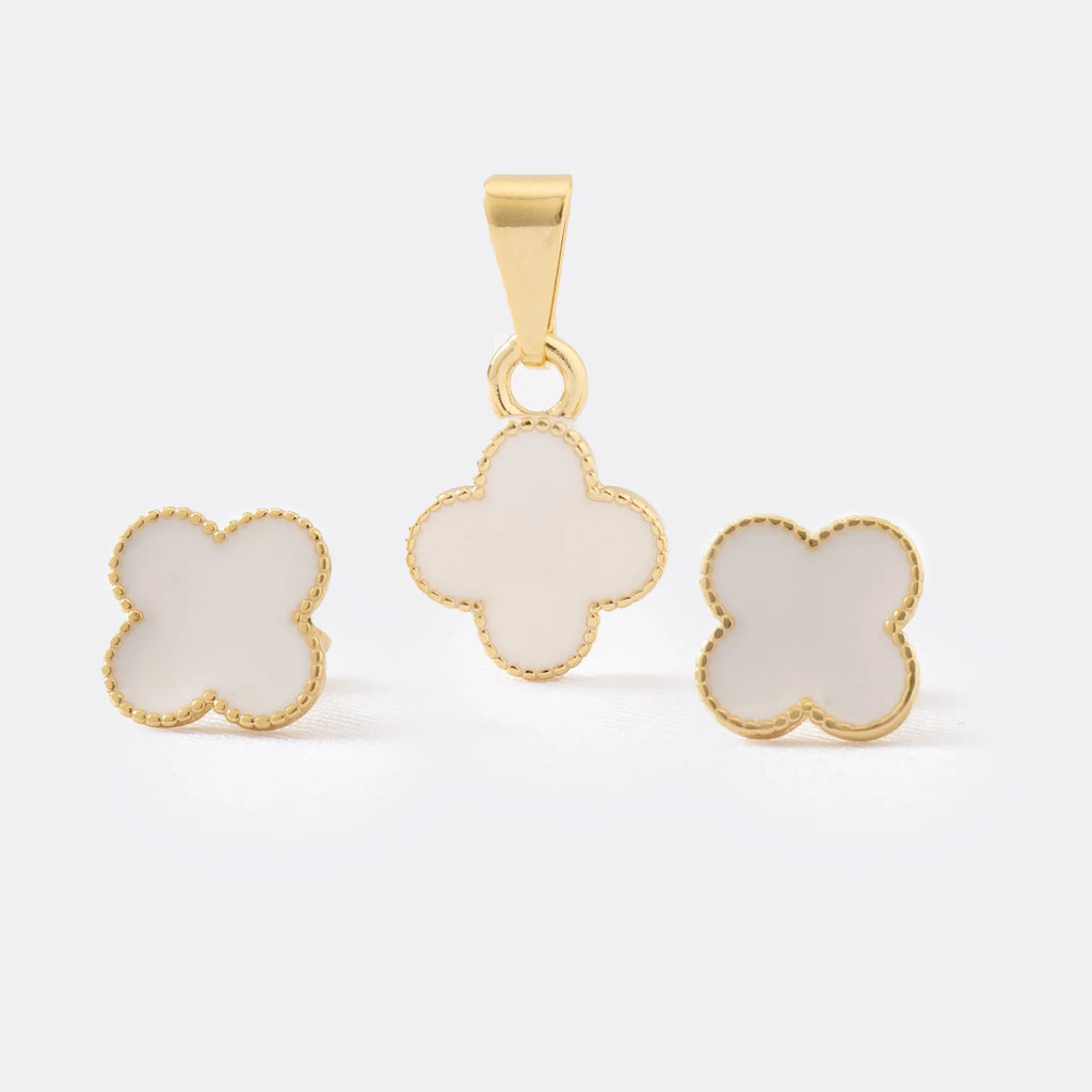 Conjunto En Oro Laminado 18K Clover Blanco Para Dama