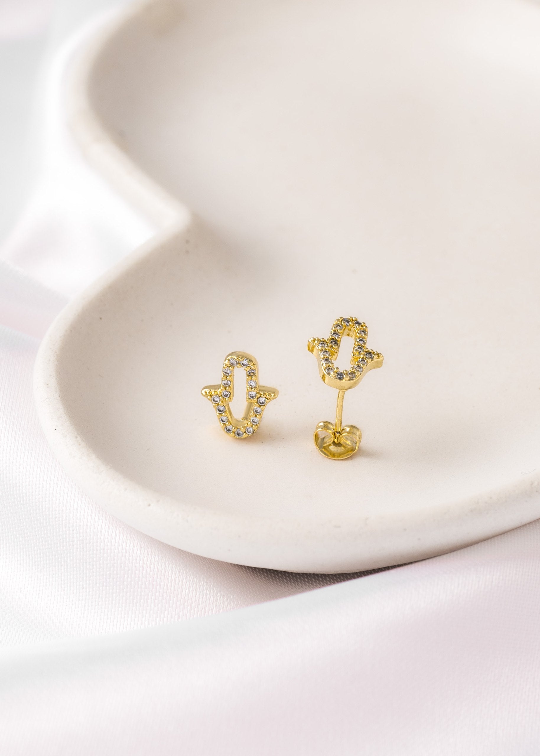 Topo En Oro Laminado 18K Mano Hamsa Circonias Para Dama