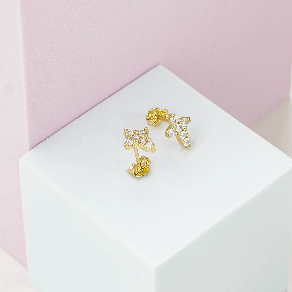 Topo En Oro Laminado 18K Cruz 6 Circonias Para Dama