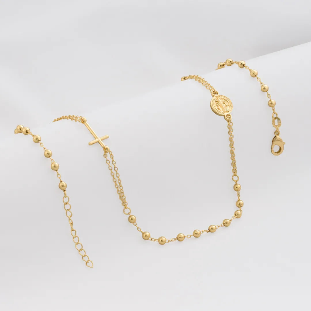 Rosario En Oro Laminado 18K Benedictus Para Dama