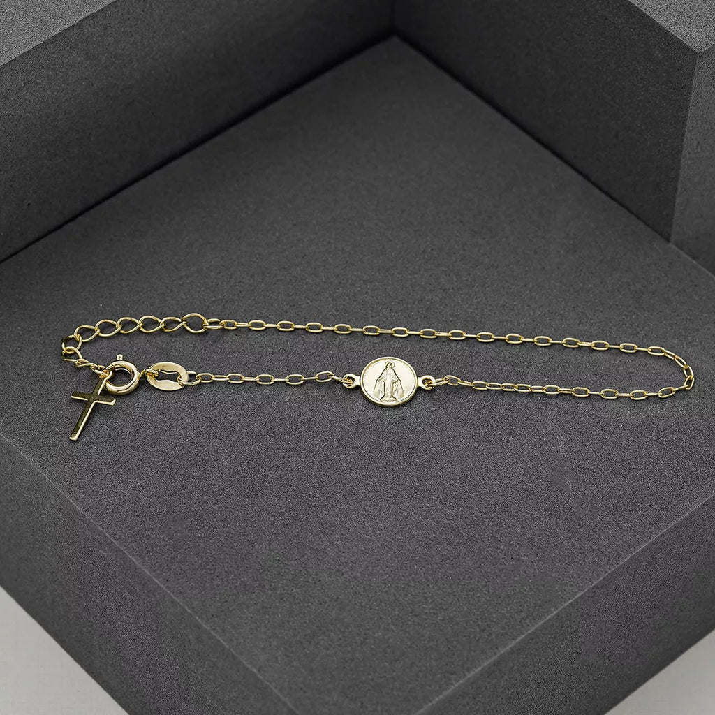 Pulsera En Oro Laminado 18K Virgen Milagrosa Para Dama
