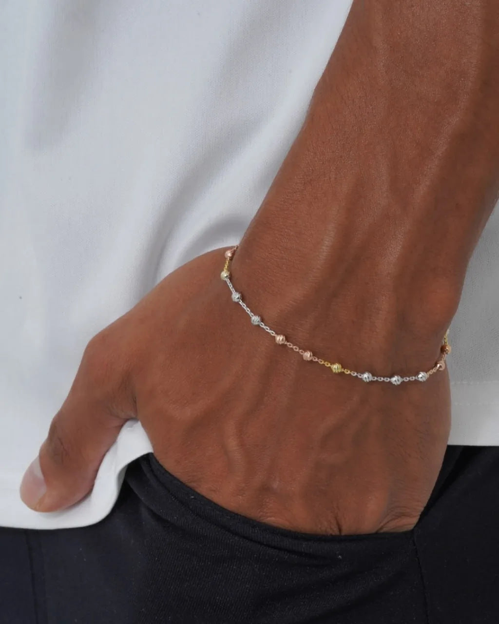 Pulsera En Oro Laminado 18K Station Redonda 3C IT Para Caballero