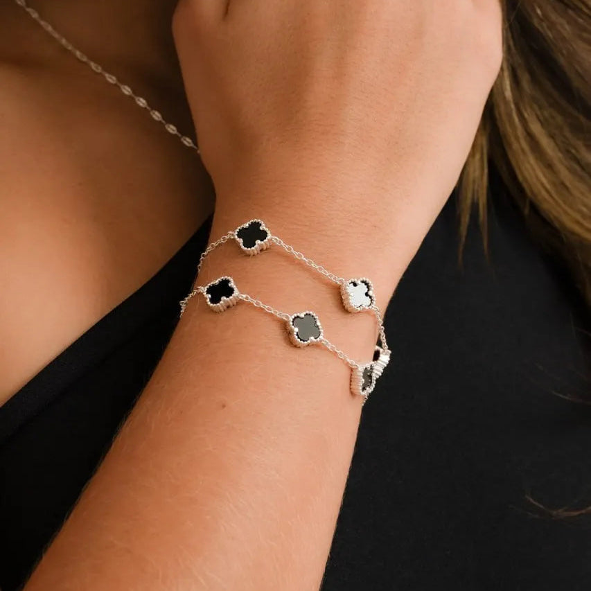 Pulsera plata Clover Black