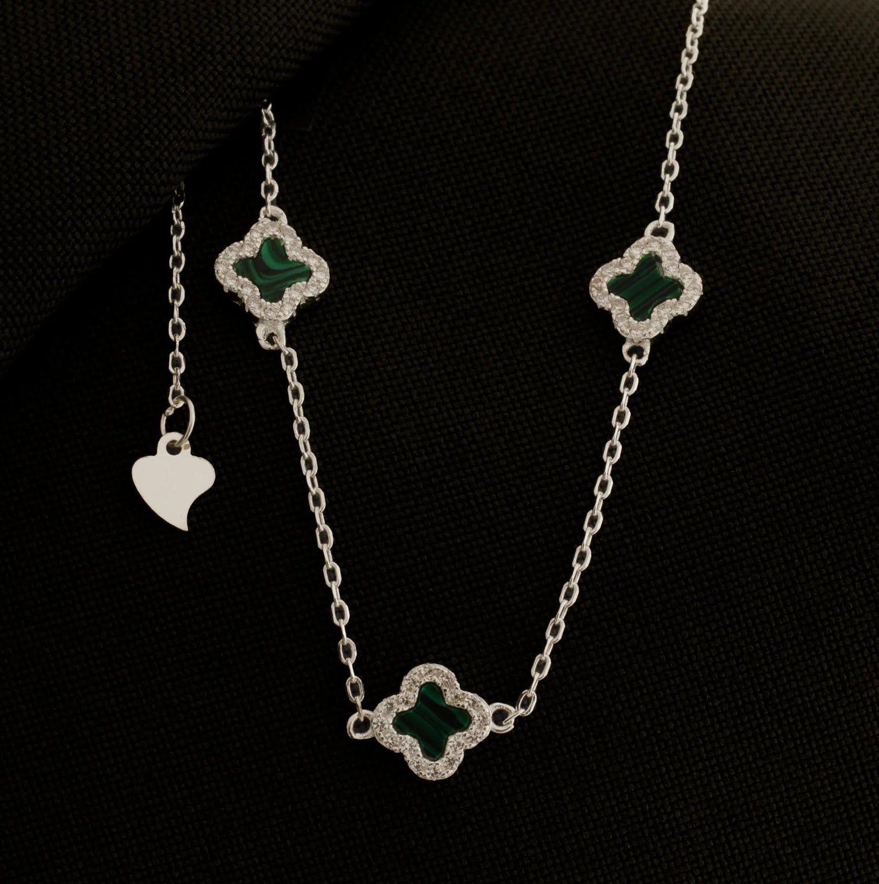 Pulsera plata Clover Malaquita