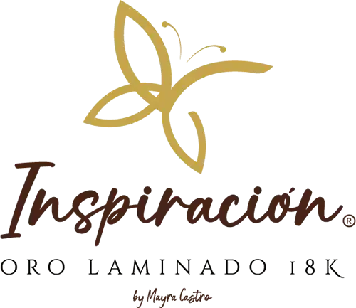 Logotipo con una mariposa estilizada y el texto "Inspiration" seguido de un texto más pequeño "Casa Jardins das Artes", que evoca la elegancia de las joyas de oro laminado de 18K.